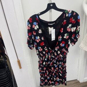 Karlie Black Floral Mini Dress Size Medium NWT